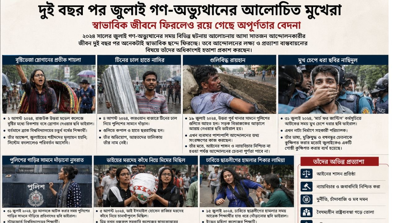 দুই বছর পর জুলাই গণ-অভ্যুত্থানের আলোচিত মুখেরা: স্বাভাবিক জীবনে ফিরলেও রয়ে গেছে অপূর্ণতার বেদনা