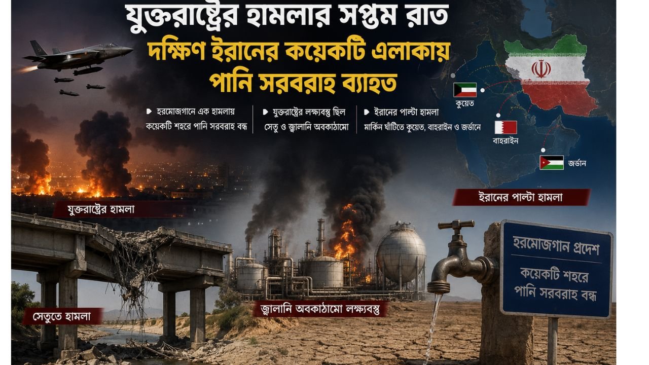 যুক্তরাষ্ট্রের টানা সপ্তম রাতের হামলায় দক্ষিণ ইরানের কয়েকটি এলাকায় পানি সরবরাহ ব্যাহত