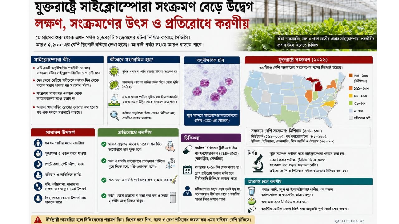 যুক্তরাষ্ট্রে সাইক্লোস্পোরা সংক্রমণ বেড়ে উদ্বেগ, তদন্তে সিডিসি