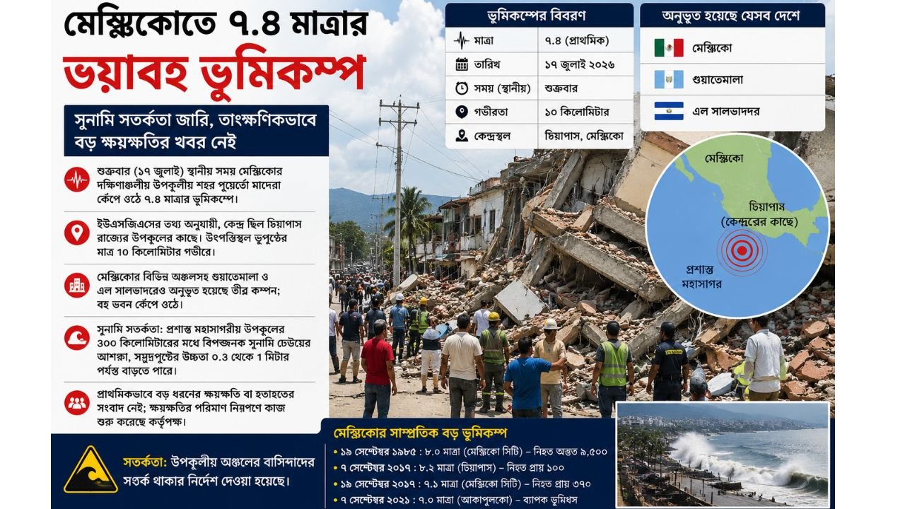 মেক্সিকোতে ৭.৪ মাত্রার শক্তিশালী ভূমিকম্প, সুনামি সতর্কতা জারি