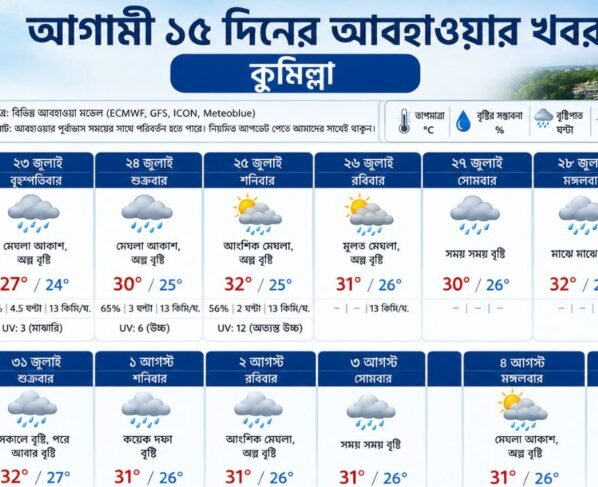 আগামী ১৫ দিনের আবহাওয়ার খবর কুমিল্লা